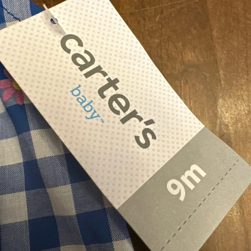 NWT Carter's Gingham Baby Girl Romper Infant Blue 9M Floral Easter‎ Party Garden